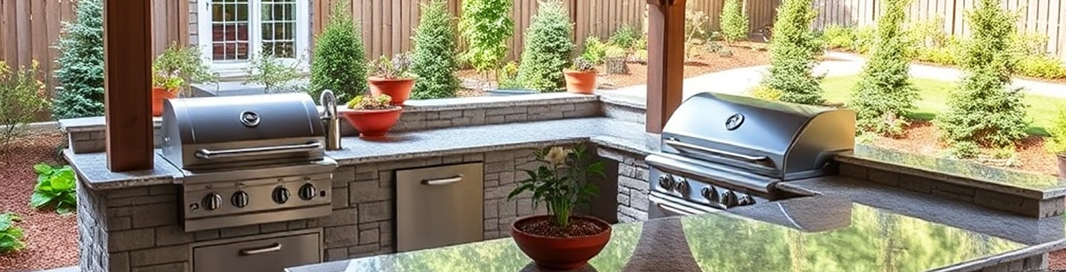Outdoor stone kitchen in Cape Cod
