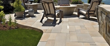 Niagara Blonde Granite Pavers featuring a warm, light beige color with natural speckled patterns, perfect for creating bright and inviting outdoor living spaces