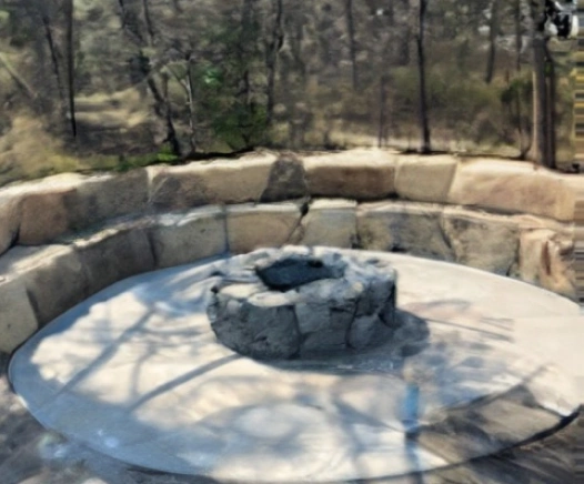 Stone Fire Pit from a house in Brewster, MA. Designed by Cape Cod Hardscapes