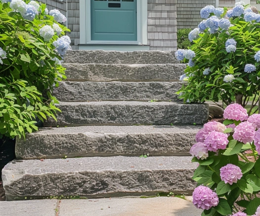 CaledoniaStone steps from a house in Yarmouth, MA. Designed by Cape Cod Hardscapes